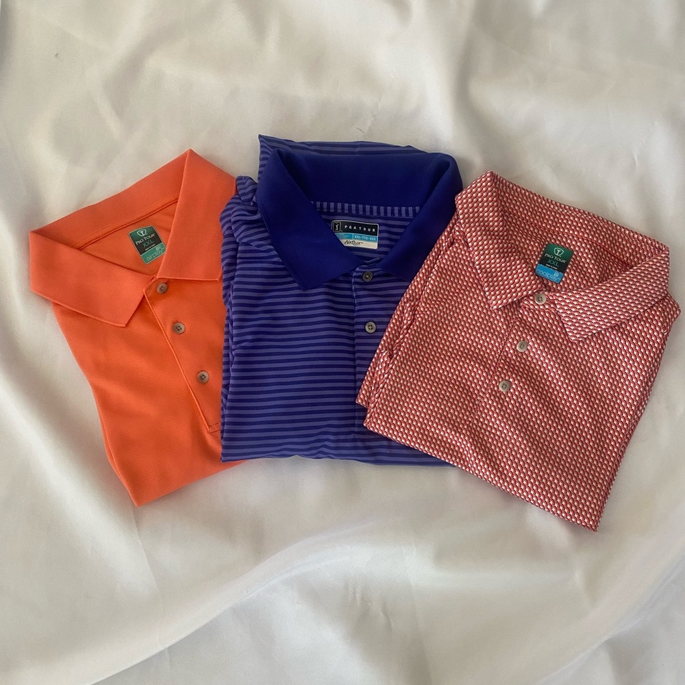 3 Pro Tour Mens Polo Shirts - Orange, Blue, Multi Size XXL